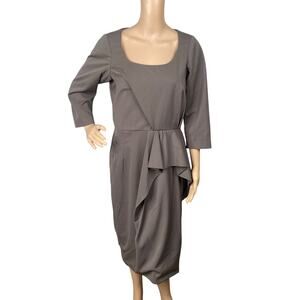 Byron Lars Beauty Mark Taupe Gray Ruffled Peplum Dress SZ 8